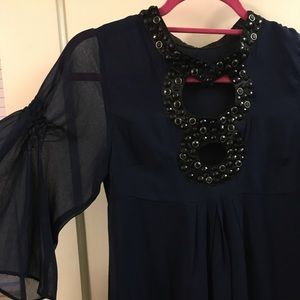 Navy dress with black sequined accents
